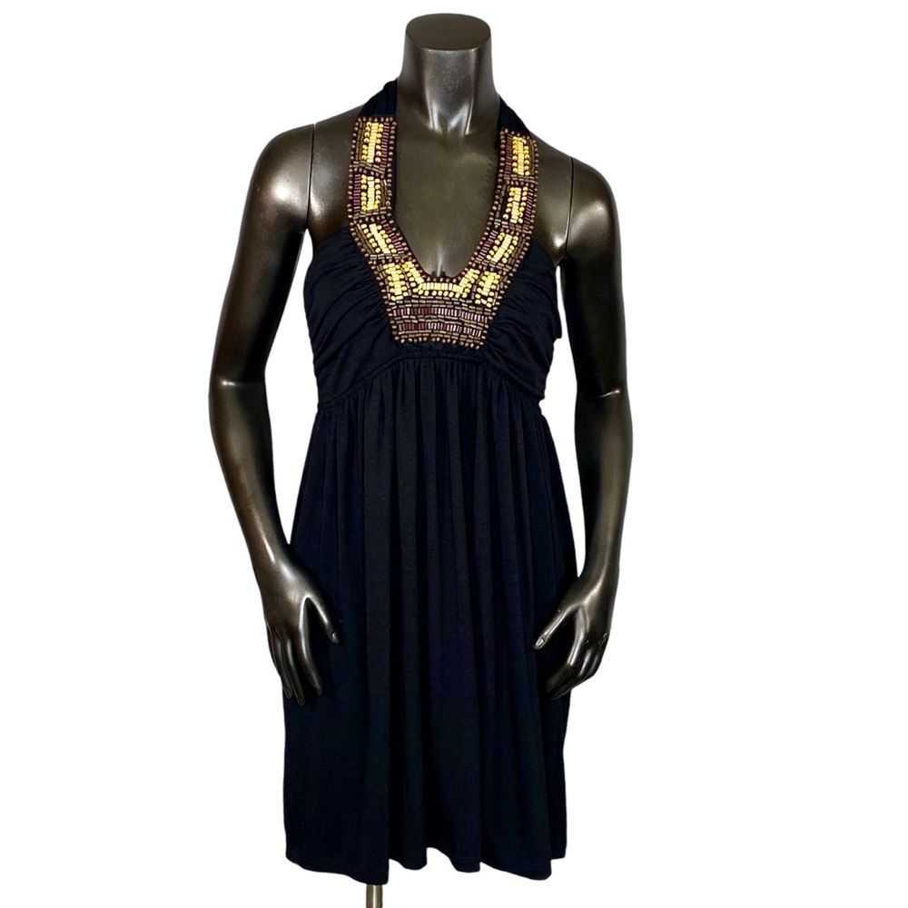 Beaded Halter Dress Resort Core Vacation Ready Boho Knee Length SZ Small